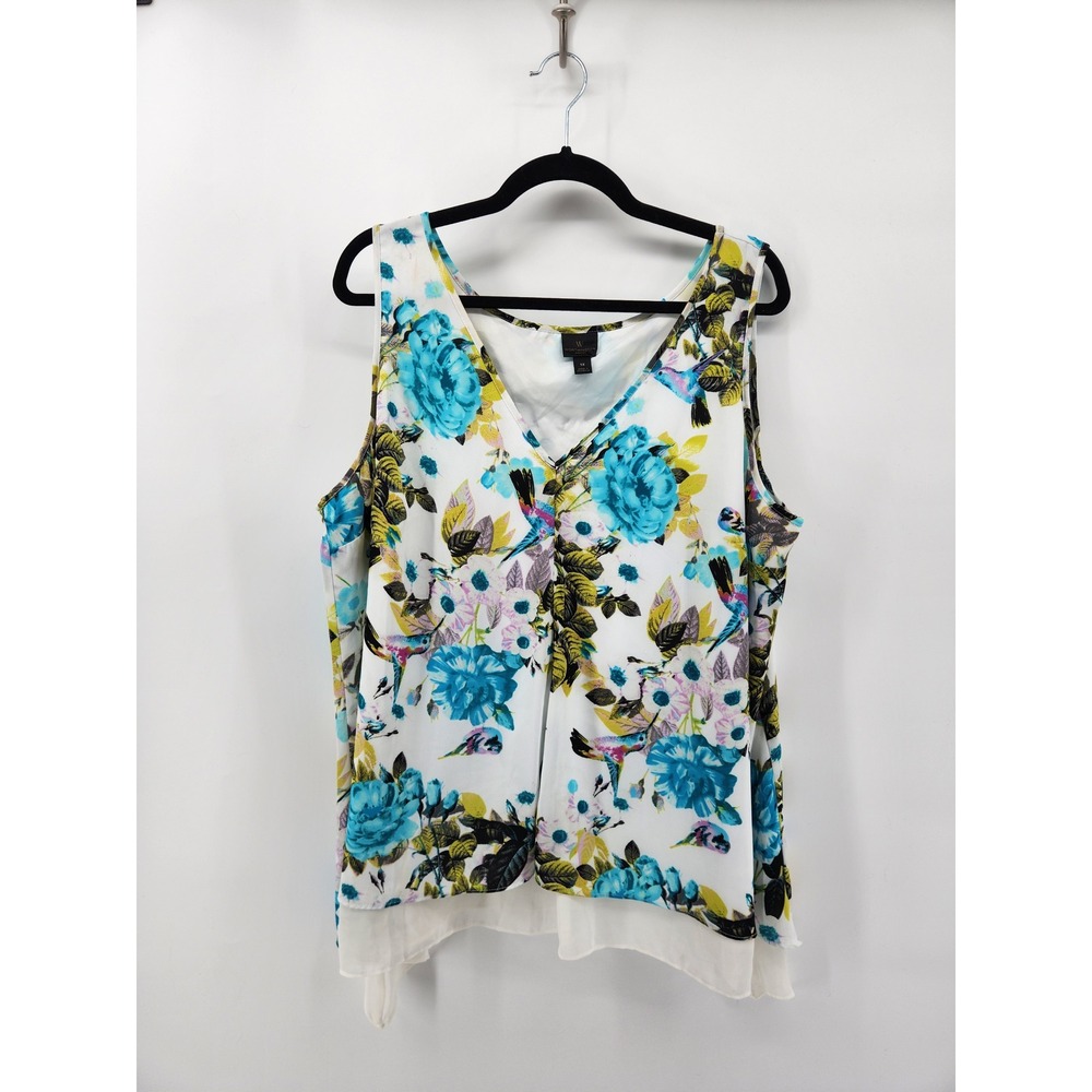 Worthington‎ Woman 1X Floral Print Sleeveless Tank Top V Neck Blouse Multicolor